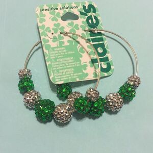 Earrings green and white bling new!